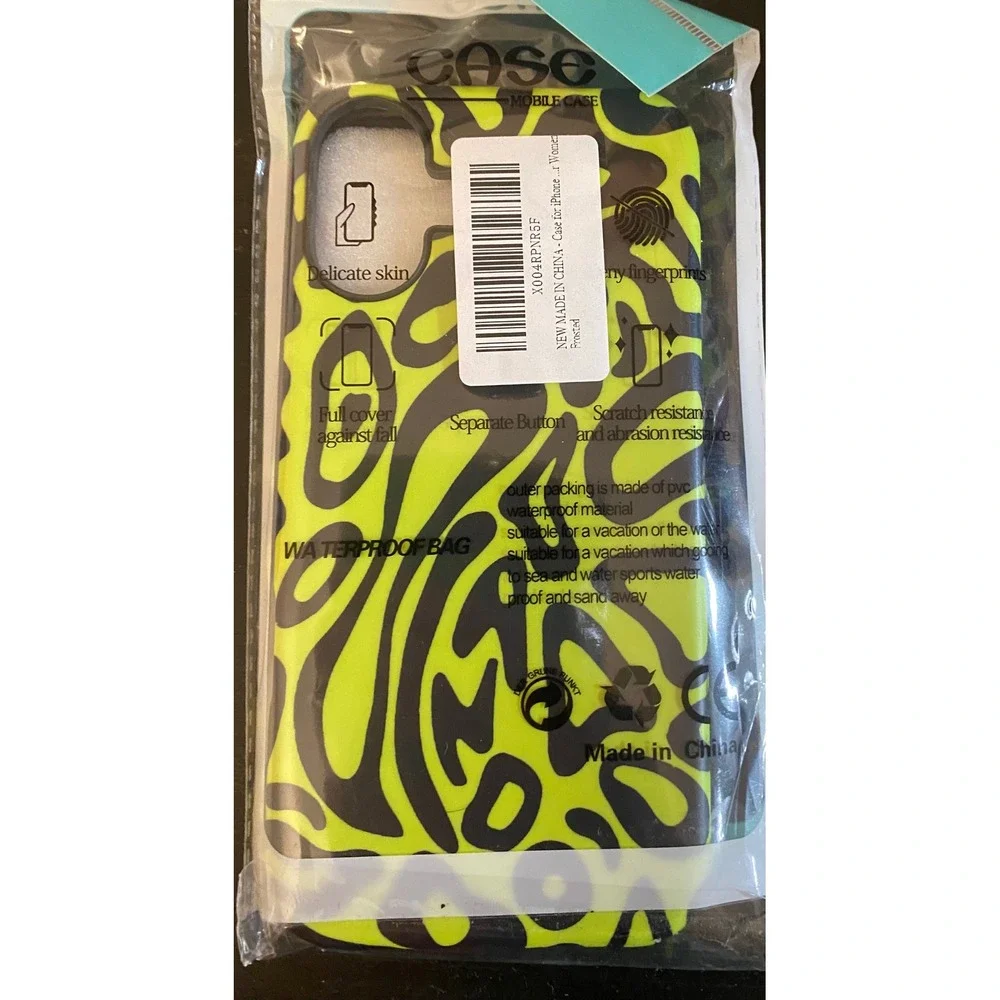 iPhone 16 Case Neon Green Black Abstract Pattern Slim Protective Cover New